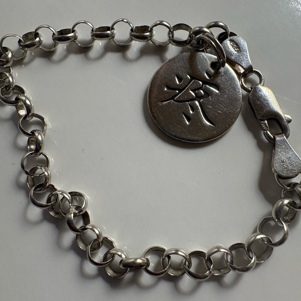 925 Sterling Silver LOVE Disc Charm Bracelet 8.16g Lobster Clasp - Picture 3 of 9